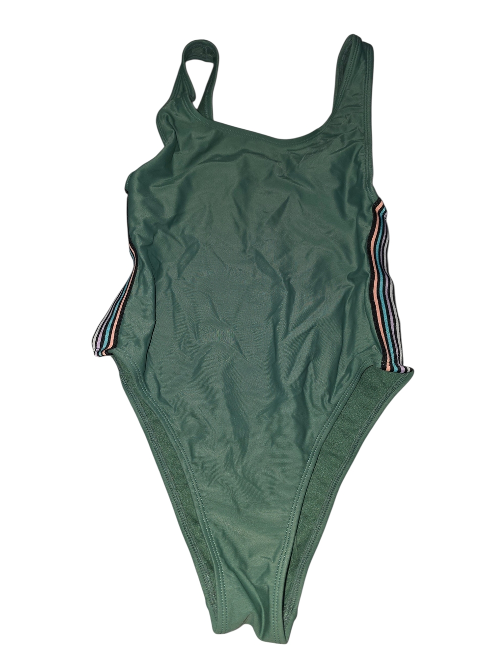 4/4/2. Xhiliration Green One-Piece Swimsuit with Striped Side Detail